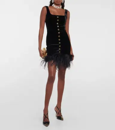 Alessandra Rich Feather-trimmed velvet minidress | Thumbnail 5 Alessandra Rich Feather-trimmed velvet minidress | Thumbnail 5