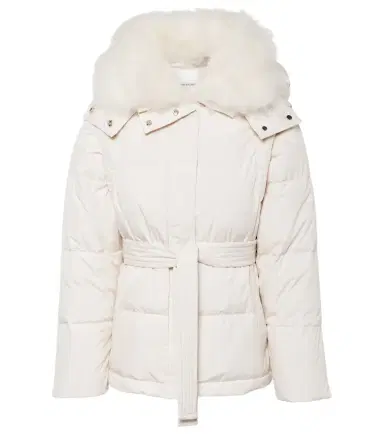 Yves Salomon Belted shearling-trimmed down jacket | Thumbnail 1 Yves Salomon Belted shearling-trimmed down jacket | Thumbnail 1