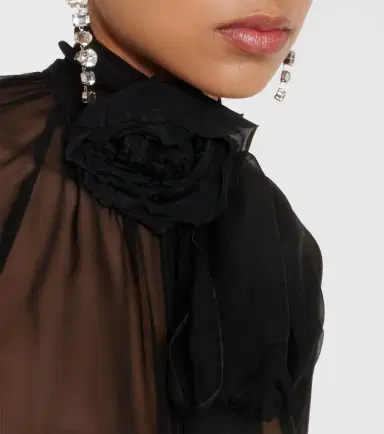 Dolce & Gabbana Floral-appliqué silk chiffon blouse | Thumbnail 3 Dolce & Gabbana Floral-appliqué silk chiffon blouse | Thumbnail 3