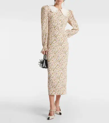 Alessandra Rich Floral silk midi dress | Thumbnail 2 Alessandra Rich Floral silk midi dress | Thumbnail 2