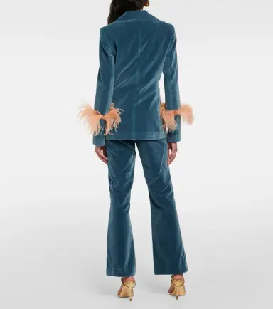 La DoubleJ Feather-trimmed cotton velvet blazer | Thumbnail 3 La DoubleJ Feather-trimmed cotton velvet blazer | Thumbnail 3