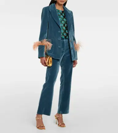 La DoubleJ Feather-trimmed cotton velvet blazer | Thumbnail 5 La DoubleJ Feather-trimmed cotton velvet blazer | Thumbnail 5