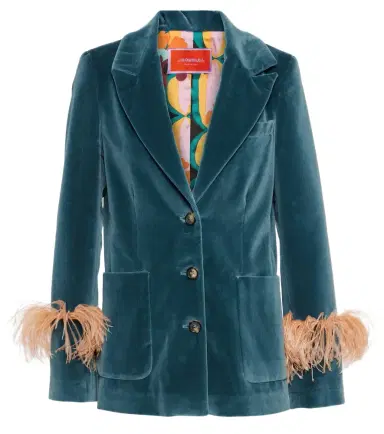 La DoubleJ Feather-trimmed cotton velvet blazer | Thumbnail 1 La DoubleJ Feather-trimmed cotton velvet blazer | Thumbnail 1