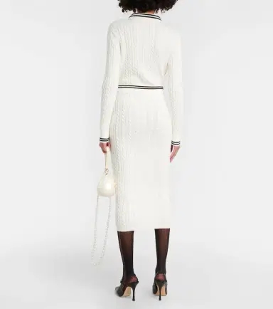 Alessandra Rich Striped cable-knit cotton midi skirt | Thumbnail 3 Alessandra Rich Striped cable-knit cotton midi skirt | Thumbnail 3