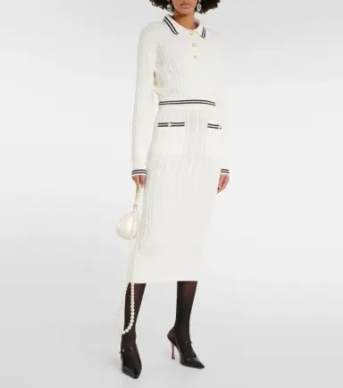 Alessandra Rich Striped cable-knit cotton midi skirt | Thumbnail 4 Alessandra Rich Striped cable-knit cotton midi skirt | Thumbnail 4