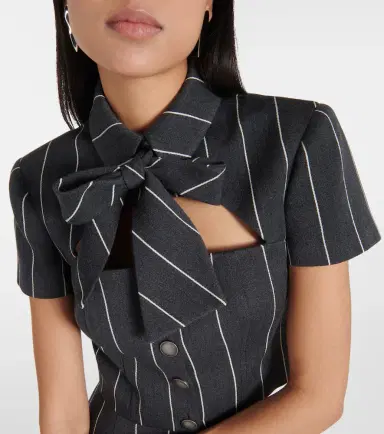 Alessandra Rich Pinstripe cropped wool-blend jacket | Thumbnail 2 Alessandra Rich Pinstripe cropped wool-blend jacket | Thumbnail 2