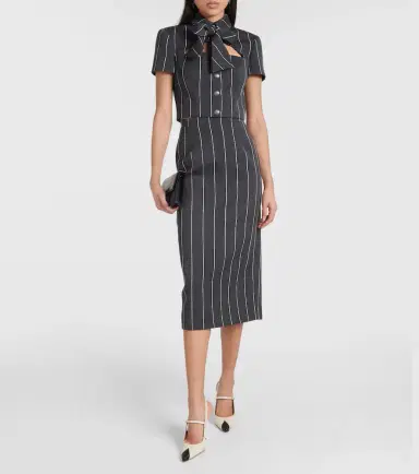 Alessandra Rich Pinstripe cropped wool-blend jacket | Thumbnail 3 Alessandra Rich Pinstripe cropped wool-blend jacket | Thumbnail 3