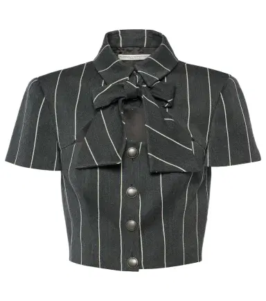 Alessandra Rich Pinstripe cropped wool-blend jacket | Thumbnail 1 Alessandra Rich Pinstripe cropped wool-blend jacket | Thumbnail 1