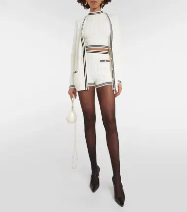 Alessandra Rich Striped cable-knit cotton shorts | Thumbnail 2 Alessandra Rich Striped cable-knit cotton shorts | Thumbnail 2