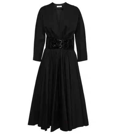 Alaïa Alaïa Leather-trimmed cotton midi dress | Thumbnail 1 Alaïa Alaïa Leather-trimmed cotton midi dress | Thumbnail 1
