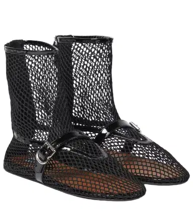 Alaia Alaïa Fishnet leather-trimmed ankle boots | Thumbnail 1 Alaia Alaïa Fishnet leather-trimmed ankle boots | Thumbnail 1