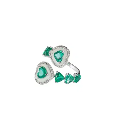 Kamyen Heart 18kt white gold ring with emeralds and diamonds | Thumbnail 1 Kamyen Heart 18kt white gold ring with emeralds and diamonds | Thumbnail 1