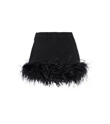 Miu Miu Feather-trimmed wool miniskirt | Thumbnail 1 Miu Miu Feather-trimmed wool miniskirt | Thumbnail 1