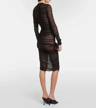 Mugler Ruched mesh midi dress | Thumbnail 4 Mugler Ruched mesh midi dress | Thumbnail 4
