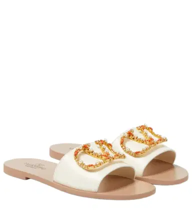 Valentino Garavani VLogo Signature embellished leather slides | Thumbnail 1 Valentino Garavani VLogo Signature embellished leather slides | Thumbnail 1