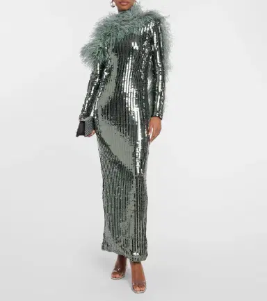 Taller Marmo Garbo Disco feather-trimmed sequined gown | Thumbnail 2 Taller Marmo Garbo Disco feather-trimmed sequined gown | Thumbnail 2