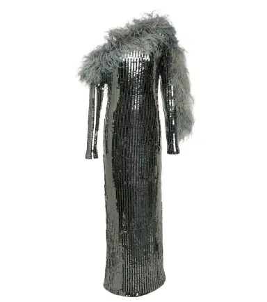 Taller Marmo Garbo Disco feather-trimmed sequined gown | Thumbnail 1 Taller Marmo Garbo Disco feather-trimmed sequined gown | Thumbnail 1