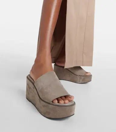 Brunello Cucinelli Suede platform slides | Thumbnail 3 Brunello Cucinelli Suede platform slides | Thumbnail 3