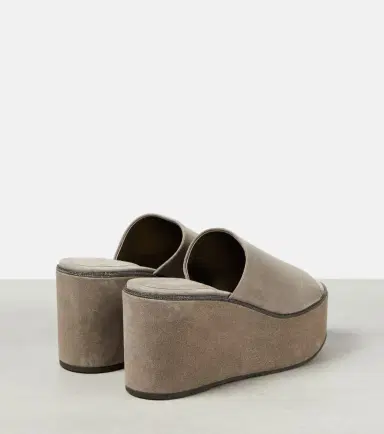 Brunello Cucinelli Suede platform slides | Thumbnail 4 Brunello Cucinelli Suede platform slides | Thumbnail 4