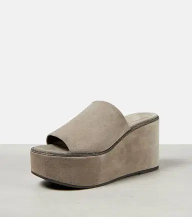 Brunello Cucinelli Suede platform slides | Thumbnail 5 Brunello Cucinelli Suede platform slides | Thumbnail 5