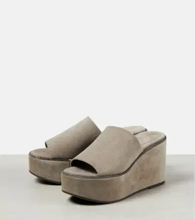 Brunello Cucinelli Suede platform slides | Thumbnail 6 Brunello Cucinelli Suede platform slides | Thumbnail 6