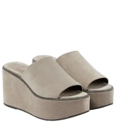 Brunello Cucinelli Suede platform slides | Thumbnail 1 Brunello Cucinelli Suede platform slides | Thumbnail 1