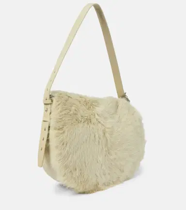 Burberry Knight Medium shearling-trimmed leather shoulder bag | Thumbnail 3 Burberry Knight Medium shearling-trimmed leather shoulder bag | Thumbnail 3