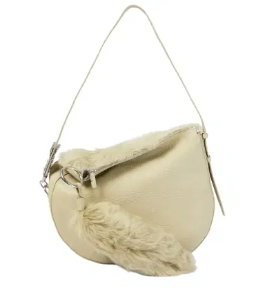 Burberry Knight Medium shearling-trimmed leather shoulder bag | Thumbnail 1 Burberry Knight Medium shearling-trimmed leather shoulder bag | Thumbnail 1