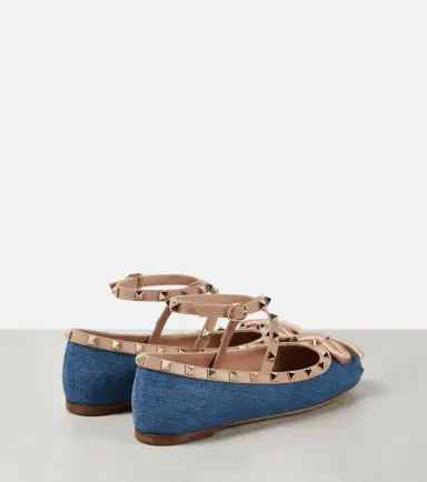 Valentino Garavani Rockstud leather-trimmed denim ballet flats | Thumbnail 4 Valentino Garavani Rockstud leather-trimmed denim ballet flats | Thumbnail 4