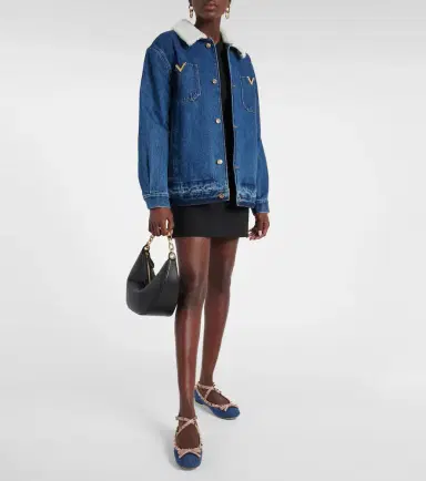 Valentino Garavani Rockstud leather-trimmed denim ballet flats | Thumbnail 5 Valentino Garavani Rockstud leather-trimmed denim ballet flats | Thumbnail 5