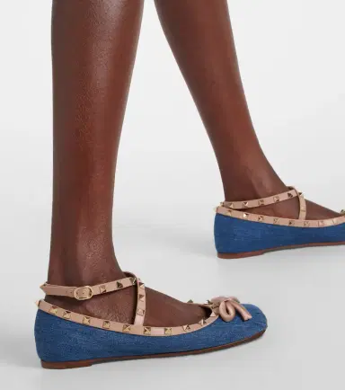 Valentino Garavani Rockstud leather-trimmed denim ballet flats | Thumbnail 6 Valentino Garavani Rockstud leather-trimmed denim ballet flats | Thumbnail 6