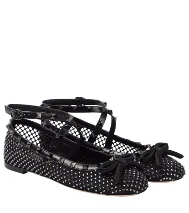 Valentino Garavani Rockstud embellished mesh ballet flats | Thumbnail 1 Valentino Garavani Rockstud embellished mesh ballet flats | Thumbnail 1