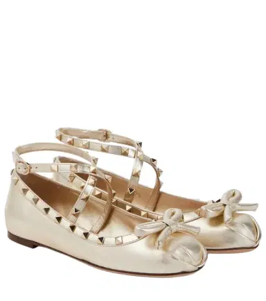 Valentino Garavani Rockstud metallic leather ballet flats | Thumbnail 1 Valentino Garavani Rockstud metallic leather ballet flats | Thumbnail 1