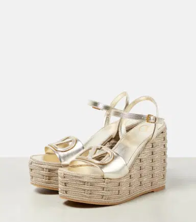Valentino Garavani VLogo cutout metallic leather espadrille wedges | Thumbnail 3 Valentino Garavani VLogo cutout metallic leather espadrille wedges | Thumbnail 3