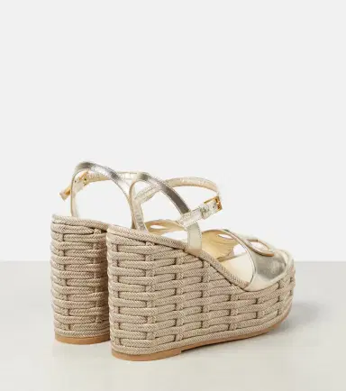 Valentino Garavani VLogo cutout metallic leather espadrille wedges | Thumbnail 4 Valentino Garavani VLogo cutout metallic leather espadrille wedges | Thumbnail 4