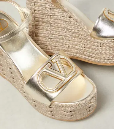 Valentino Garavani VLogo cutout metallic leather espadrille wedges | Thumbnail 5 Valentino Garavani VLogo cutout metallic leather espadrille wedges | Thumbnail 5