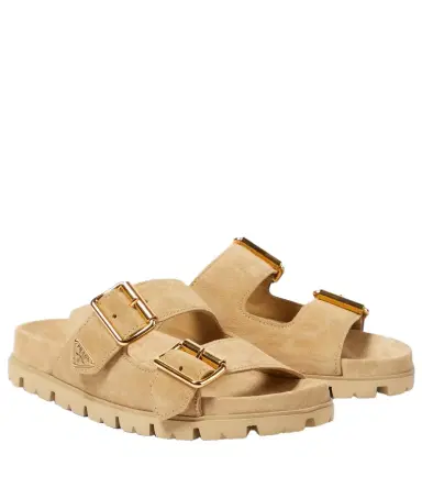 Prada Logo suede sandals | Thumbnail 1 Prada Logo suede sandals | Thumbnail 1