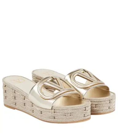 Valentino Garavani VLogo Signature metallic leather slides | Thumbnail 1 Valentino Garavani VLogo Signature metallic leather slides | Thumbnail 1