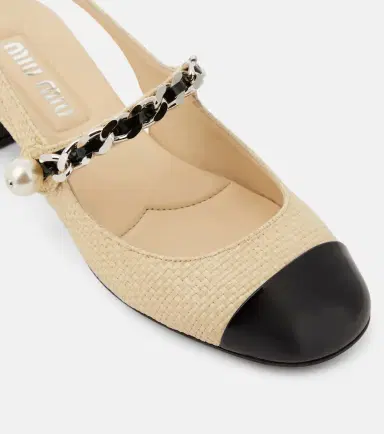 Miu Miu Leather-trimmed raffia slingback pumps | Thumbnail 3 Miu Miu Leather-trimmed raffia slingback pumps | Thumbnail 3
