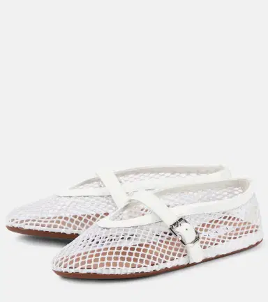 Alaia Alaïa Leather-trimmed fishnet ballet flats | Thumbnail 4 Alaia Alaïa Leather-trimmed fishnet ballet flats | Thumbnail 4