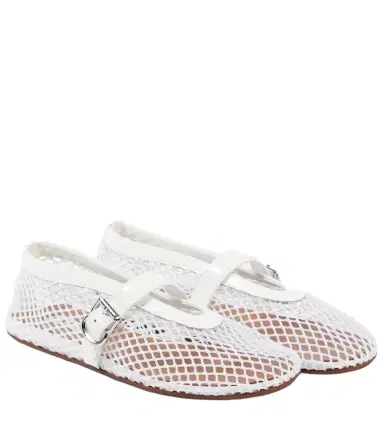 Alaia Alaïa Leather-trimmed fishnet ballet flats | Thumbnail 1 Alaia Alaïa Leather-trimmed fishnet ballet flats | Thumbnail 1