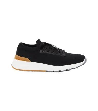 Brunello Cucinelli Leather-trimmed knit sneakers | Thumbnail 1 Brunello Cucinelli Leather-trimmed knit sneakers | Thumbnail 1
