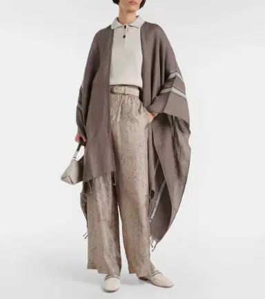 Brunello Cucinelli Striped linen cape | Thumbnail 4 Brunello Cucinelli Striped linen cape | Thumbnail 4