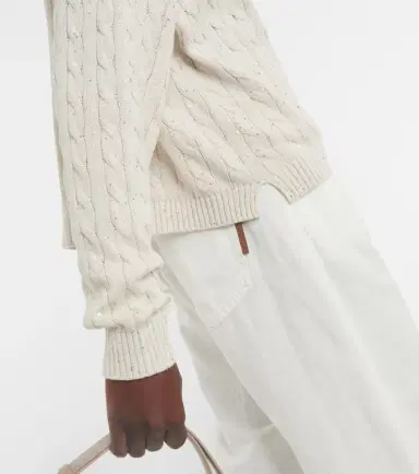 Brunello Cucinelli Cable-knit cotton-blend polo sweater | Thumbnail 4 Brunello Cucinelli Cable-knit cotton-blend polo sweater | Thumbnail 4