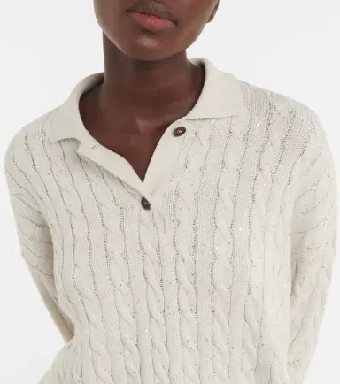 Brunello Cucinelli Cable-knit cotton-blend polo sweater | Thumbnail 5 Brunello Cucinelli Cable-knit cotton-blend polo sweater | Thumbnail 5