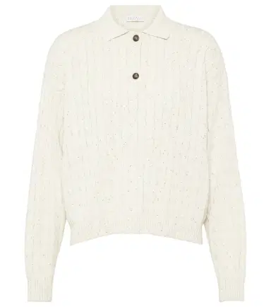 Brunello Cucinelli Cable-knit cotton-blend polo sweater | Thumbnail 1 Brunello Cucinelli Cable-knit cotton-blend polo sweater | Thumbnail 1