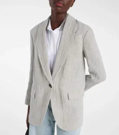 Brunello Cucinelli Oversized V-neck linen-blend blazer | Thumbnail 2 Brunello Cucinelli Oversized V-neck linen-blend blazer | Thumbnail 2