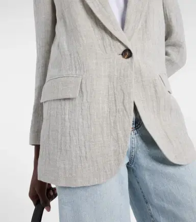 Brunello Cucinelli Oversized V-neck linen-blend blazer | Thumbnail 4 Brunello Cucinelli Oversized V-neck linen-blend blazer | Thumbnail 4