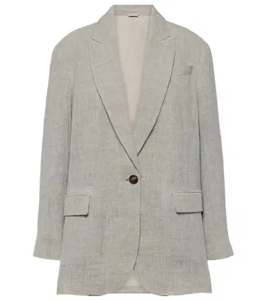 Brunello Cucinelli Oversized V-neck linen-blend blazer | Thumbnail 1 Brunello Cucinelli Oversized V-neck linen-blend blazer | Thumbnail 1