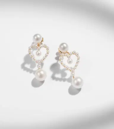 Sophie Bille Brahe Pearl Heart 14kt gold pendant earrings with pearls | Thumbnail 2 Sophie Bille Brahe Pearl Heart 14kt gold pendant earrings with pearls | Thumbnail 2